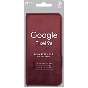 エアージェイ Google Pixel 9a用ソフトレザー手帳型ケース レッド AC-PIX9A PB RD-イメージ1