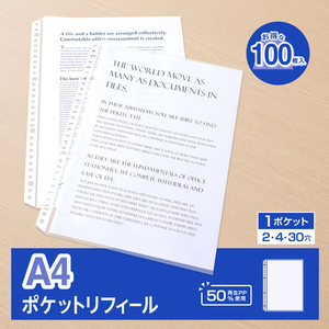 プラス リフィール1ポケット 2・4・30穴 ハイエンボス A4 100枚入 FCK828A-RE-162RW-100P/8-イメージ2