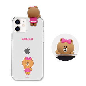 LINE FRIENDS iPhone 12 mini用フィギュア付きソフトクリアケース [公式ライセンス品] SIGNATURE CHOCO KCE-CSB032-イメージ1