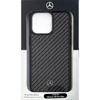MERCEDES-BENZ iPhone 15 Pro Max用リアルカーボン 背面ケース ブラック MEHCP15XRCABK