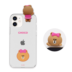 LINE FRIENDS iPhone 12 mini用フィギュア付きソフトクリアケース [公式ライセンス品] BASIC FACE CHOCO KCE-CSB034-イメージ1