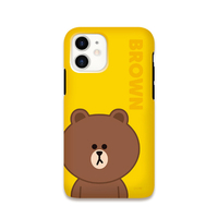 LINE FRIENDS iPhone 12 mini用DUAL GUARD BASIC[公式ライセンス品] BROWN イエロー KCE-CSB036