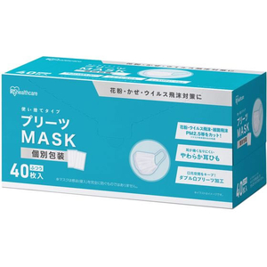 アイリスオーヤマ プリーツマスク ふつう 40枚入 ホワイト FC361MS-PK-NV40L-イメージ1