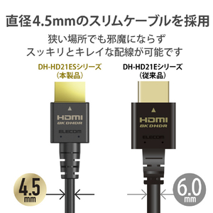 エレコム イーサネット対応ウルトラハイスピードHDMIケーブルスリム(2．0m) ブラック DHHD21ES20BK-イメージ7