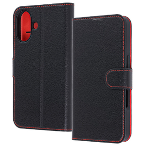 レイ・アウト iPhone 17用手帳型レザーケース シンプル マグネット / ブラック/レッド RT-P52ELC1/BR