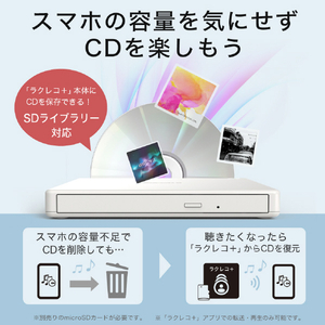 バッファロー スマホ用CDレコーダー「ラクレコ+」DVD再生&microSDスロット搭載モデル ホワイト RR-PW2-WH-イメージ3