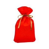 カクケイ 不織布リボン付巾着袋(マチ付) 10枚 レッド LL FCF729N-FK3071