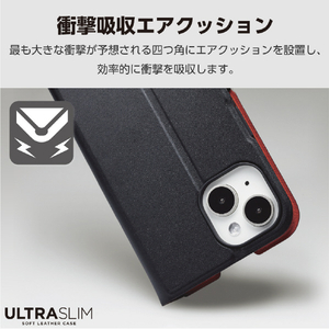 エレコム iPhone 15用ソフトレザーケース 薄型 手帳型 磁石付 ブラック PM-A23APLFUBK-イメージ6
