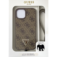 GUESS iPhone 15用ストラップ付き モノグラム 背面ケース BROWN GUHCP15SP4TDSCPW