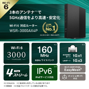 バッファロー 無線LAN親機11ax/ac/n/a/g/b 2401+573Mbps ブラック WSR-3000AX4P-BK-イメージ2