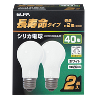 エルパ 40W形・E26口金 シリカ電球 ホワイト 長寿命タイプ 2個入り LW100V38WW2P