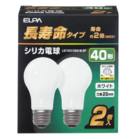 エルパ 40W形・E26口金 シリカ電球 ホワイト 長寿命タイプ 2個入り LW100V38W-W-2P