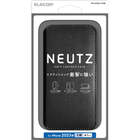 エレコム iPhone 15用ソフトレザーケース 手帳型 磁石付 NEUTZ ブラック PM-A23APLFY2BK