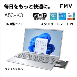 富士通 16型WUXGA/Core i5/Iris Xe グラフィックス/メモリ16GB/約256GB SSD/DVD/WiFi 7 FMV Note A ファインシルバー FMVA53K3SA-イメージ4