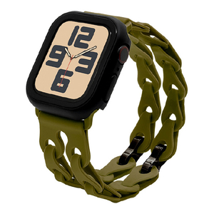 ラスタバナナ Apple Watch 4-10/SE1-2 38/40/41/42(10のみ)mm用シリコンバンド チェーン式 オリーブグリーン RBLAWC4007OGR-イメージ1