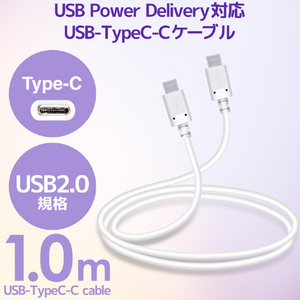 エレコム USB2．0ケーブル(C-C、PD対応) 1．0m ホワイト MPA-CC10PNWH-イメージ2