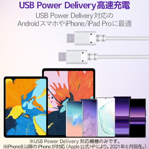 エレコム USB2．0ケーブル(C-C、PD対応) 1．0m ホワイト MPA-CC10PNWH-イメージ3