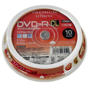 HI DISC 録画用DVD-R DL 8．5GB 2～8倍速対応 インクジェットプリンター対応 10枚入り HDDR21JCP10SP-イメージ1
