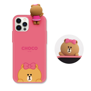 LINE FRIENDS iPhone 12/12 Pro用フィギュア付きカラーソフトケース SNEAK PEEK CHOCO KCE-CSB056-イメージ1