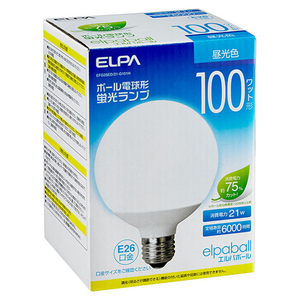 エルパ ボール球形蛍光ランプ E26口金 全光束1230lm(21Wボール電球形) 3波長形昼光色相当 EFG25ED/21-G101H-イメージ1