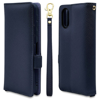 ラスタバナナ シンプルスマホ6(A201SH)/BASIO active(SHG09)用ハンドストラップ付き手帳型ケース ネイビー 7509BSACBO