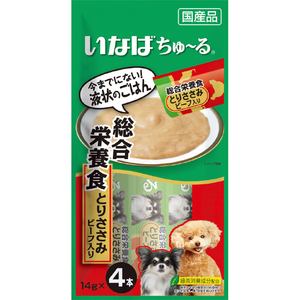 いなばペットフード ちゅ～る 総合栄養食 とりささみ ビーフ入り 14g×4本 ﾁﾕ-ﾙｿｳｺﾞｳﾄﾘｻｻﾐﾋﾞ-ﾌ14GX4-イメージ1