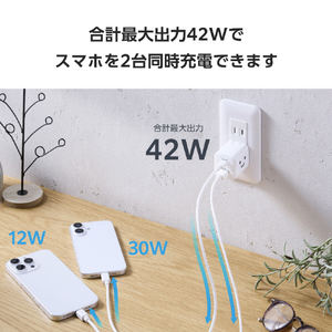 エレコム USB Power Delivery 45W AC充電器(C×1+A×1) しろちゃん(ホワイト×ブラック) MPA-AC11045WF-イメージ4