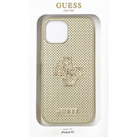 GUESS iPhone 15用PUレザー 背面ケース GOLD GUHCP15SPSP4LGD
