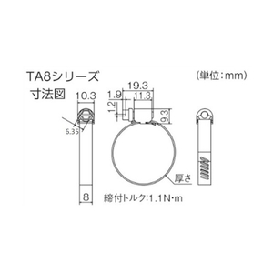 トラスコ ホースバンド　オールＳＵＳ　普及　１０個入　８×Φ１６ｍｍ TRUSCO　ホースバンド　8.0mmタイプ（オールステンレス・SUS304） TA8-16-イメージ7