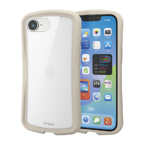 エレコム iPhone 17e/16e用 Grippy ハイブリッドケース フレームカラー メタルステッカー付 グレージュ PM-A26SGRPFCGB-イメージ2