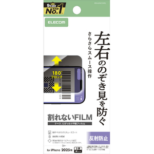 エレコム iPhone17 Pro/iPhone 16 Pro用フィルム のぞき見防止 衝撃吸収 反射防止 左右 PM-A25CFLPF2-イメージ1