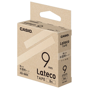 カシオ Lateco専用テープ(黒文字/9mm幅) 半透明テープ XB-9MX-イメージ1