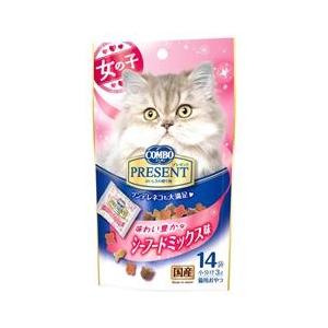 日本ペットフード コンボ プレゼント キャット おやつ 女の子 シーフードミックス味 42g(3g×14袋) ﾌﾟﾚｾﾞﾝﾄCｵﾔﾂｵﾝﾅﾉｺSﾐﾂｸｽ42G-イメージ1