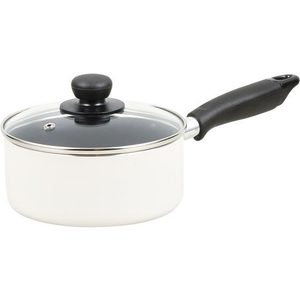 パール金属 ジャストサイズ IHふっ素ガラス蓋片手鍋 16cm ホワイト FC739NM-HB-4402-イメージ1