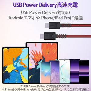 エレコム USB2．0ケーブル(C-C、USB PD対応、高耐久) 0．3m レッド MPA-CCS03PNRD-イメージ4