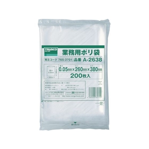 トラスコ中山 TRUSCO 小型ポリ袋 縦380×横260×t0.05 200枚入 透明 FC237GT-7653701-イメージ1