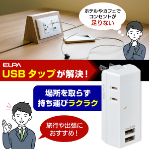 エルパ USB雷タップ 収納プラグ AC2個口 UA-223SB-イメージ4