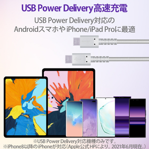 エレコム USB2．0ケーブル(C-C、USB PD対応、高耐久) 0．3m ホワイト MPA-CCS03PNWH-イメージ4