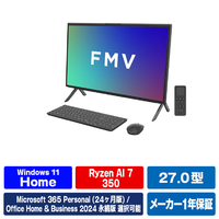 富士通 27．0型WQHD/Ryzen AI 7/Radeon 860M/メモリ32GB/約1TB SSD/WiFi 6E FMV Desktop F ブラック FMVF77L1BA