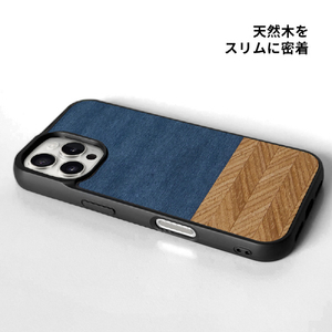Man & Wood iPhone 16 Pro用MagSafe対応天然木ケース Denim I27072I16PR-イメージ4