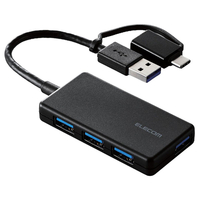 エレコム USB Type-C(TM)変換アダプター付き USB3．0超薄型ハブ゛ ブラック U3H-CA4004BBK