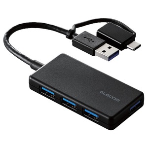 エレコム USB Type-C(TM)変換アダプター付き USB3.0超薄型ハブ゛ ブラック U3H-CA4004BBK エレコム USB Type-C(TM)変換アダプター付き USB3.0超薄型ハブ゛ ブラック U3H-CA4004BBK