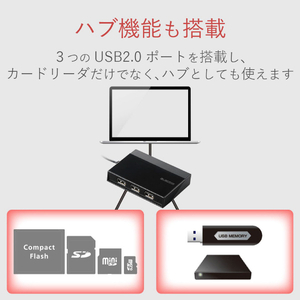エレコム メモリリーダライタ/USBハブ付/SD+MS+CF+XD ブラック MR-C24BK-イメージ4