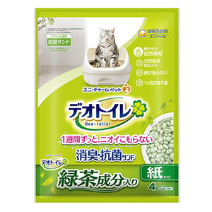 ユニ・チャームペットケア デオトイレ 飛び散らない緑茶成分入り消臭・抗菌サンド(4L) ﾃﾞｵﾄｲﾚﾄﾘﾖｸﾁﾔｼﾖｳｼﾕｳｻﾝﾄﾞ4L-イメージ1