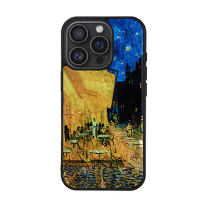 ikins iPhone 16 Pro用MagSafe対応天然貝ケース ゴッホ 名画シリーズ 夜のカフェテラス I27076I16PR-イメージ1