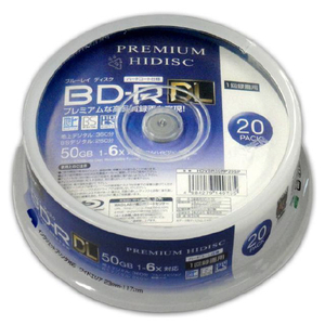 磁気研究所 録画用50GB 1-6倍速対応 BD-R DL追記型 ブルーレイディスク 20枚入り PREMIUM HI DISC HDVBR50RP20SP-イメージ1