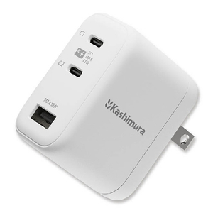 カシムラ PD65W対応 TYPE-C2ポート/USB1ポート AC充電器 AC-077-イメージ1