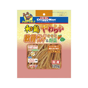 ドギーマンハヤシ 和鶏やわらか軟骨サンド　ササミ＆野菜120g ﾔﾜﾗｶﾅﾝｺﾂｻﾝﾄﾞｻｻﾐ･ﾔｻｲ120G-イメージ1