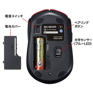 サンワサプライ BluetoothブルーLEDマウス(5ボタン) レッド MA-BB509R-イメージ15