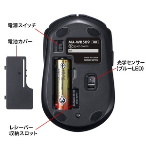 サンワサプライ ワイヤレスブルーLEDマウス(5ボタン) ブラック MA-WB509BK-イメージ15